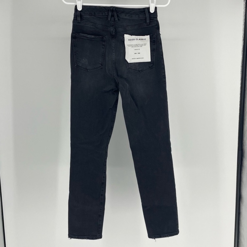 GOOD AMERICAN NWT GOOD CLASSIC RIPPED HIGH WAIST STRAIGHT LEG JEANS BLACK 206 24 - Picture 5 of 11